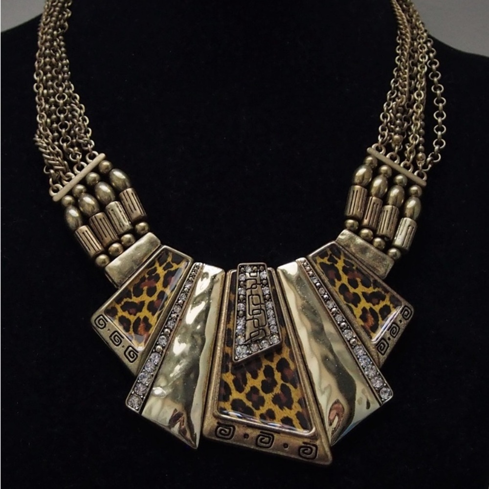 Vintage brass animal print fashion necklace